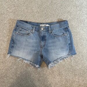 Levis 505 Straight Leg Denim Shorts Light Wash Frayed Hem Cut Offs Womens Size 6
